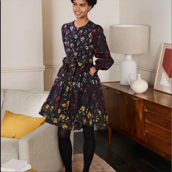 Boden Dresses & Skirts - Boden | Lyla Tiered Dress | Black and Pink, Falling Sprig | NWT | 12P